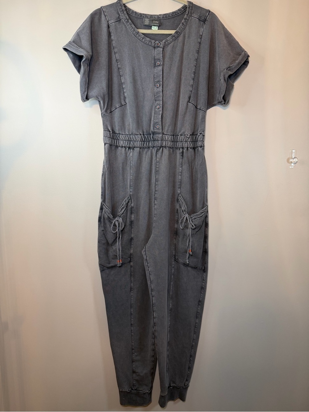 Anthropologie Casual Washed Gray Button-Front Jumpsuit